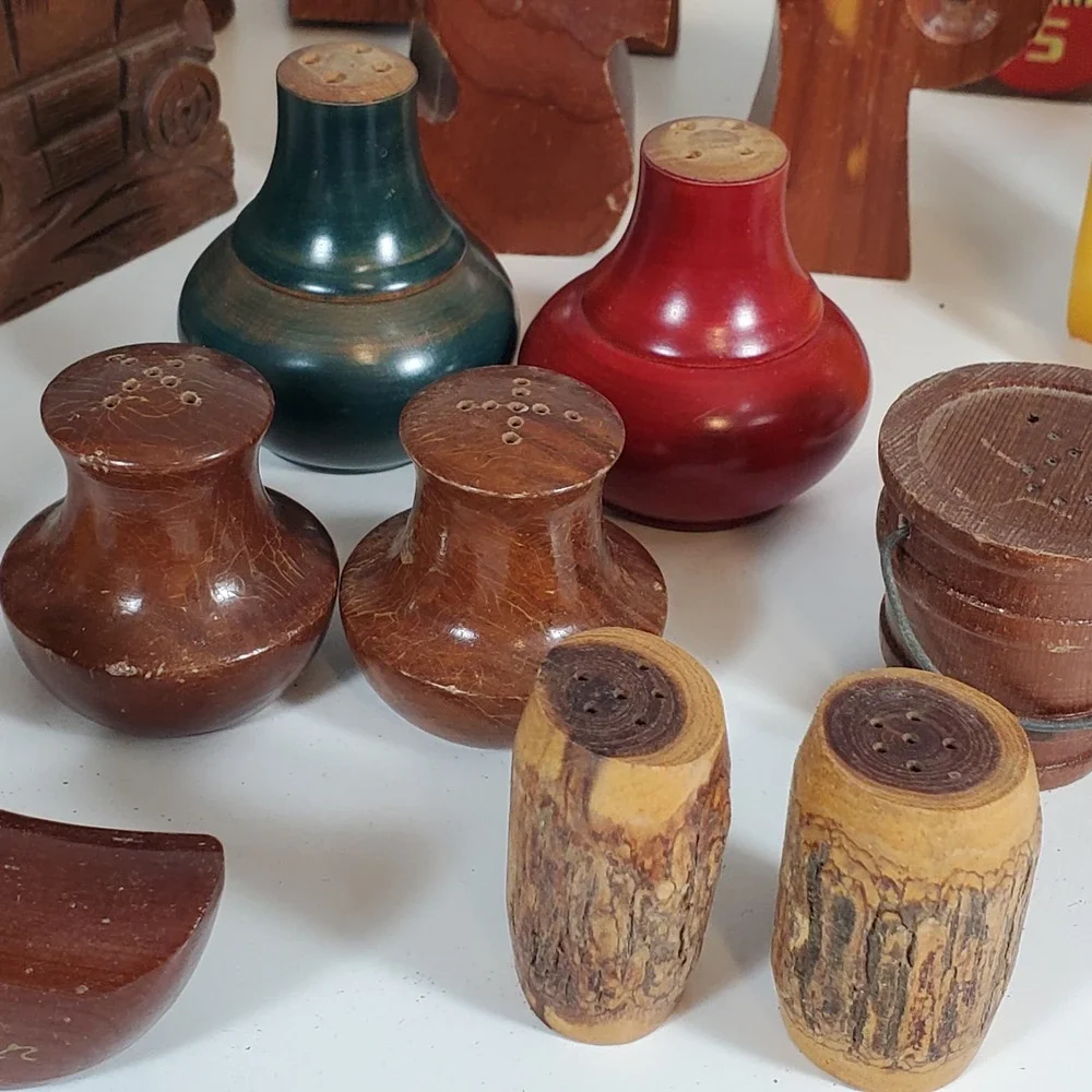 Vintage Lot Salt & Pepper Shakers Wooden Wood Plastic Mix Most Paired Collection